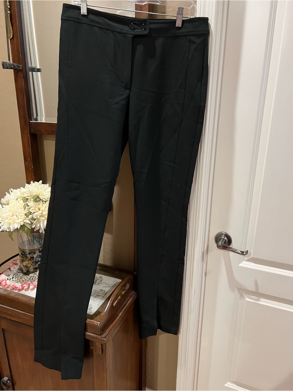 MNG Mango Pants BLACK STRAIGHT Bottom FRONT Ankle ZIPPER Size Large